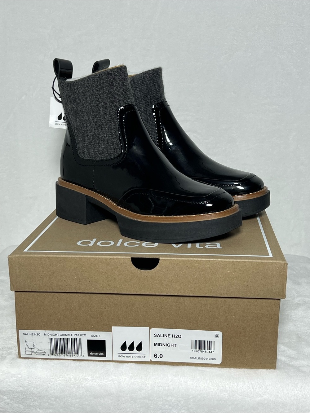 DOLCE VITA Saline H2O Patent Leather Waterproof Platform Bootie - size 6 - Black